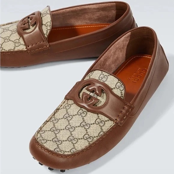 Gucci Brown Interlocking G Driver Loafers - Picture 1 of 14